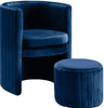 Selena Navy Velvet Accent Chair and Ottoman Set