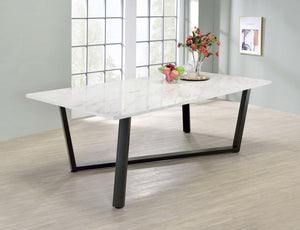 Mayer Rectangular Dining Table Faux White Marble and Gunmetal image