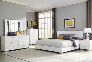 Felicity 5-piece Eastern King Bedroom Set with LED Headboard Glossy White image