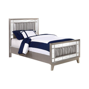 Leighton Twin Panel Bed with Mirrored Accents Mercury Metallic image