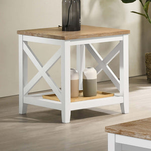 Maisy Square Wooden End Table With Shelf Brown and White image