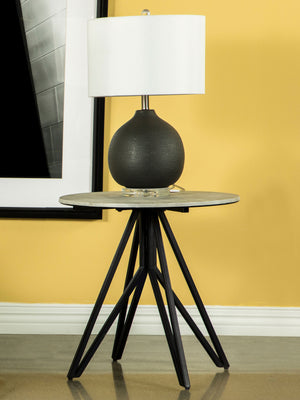 Hadi Round End Table with Hairpin Legs Cement and Gunmetal image