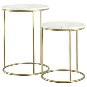 Vivienne 2-piece Round Marble Top Nesting Tables White and Gold image