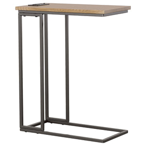 Rudy Snack Table with Power Outlet Gunmetal and Natural image