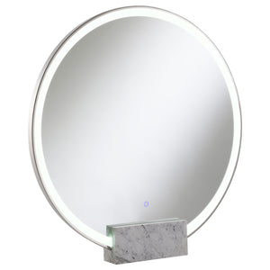 Jocelyn Round Table Top LED Vanity Mirror White Marble Base Chrome Frame image