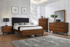 Robyn California King, E.King, & Queen Bed with Upholstered Headboard Dark Walnut