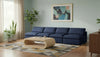 Serene Navy Linen Fabric Deluxe Cloud Modular Armless Sofa