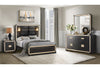 BLAKE BLACK/GOLD KING BED WITH LAMPS, DRESSER, MIRROR, 2 NIGHTSTAND