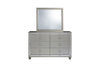 RILEY SILVER KING BED, DRESSER, MIRROR, 2 NIGHTSTANDS AND CHEST