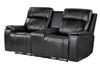 U8880 BLACK LEATHER POWER CONSOLE RECLINING LOVESEAT WITH COOLER